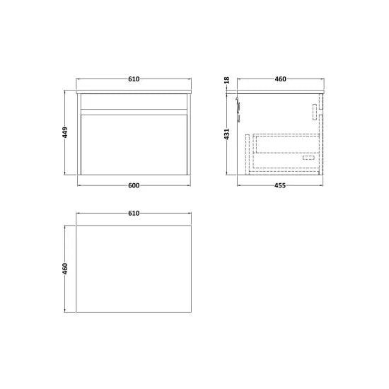 nuie lux Loftwood Autumn Oak 1 Drawer Wall Hung Vanity Unit With Co-ordinating Worktop