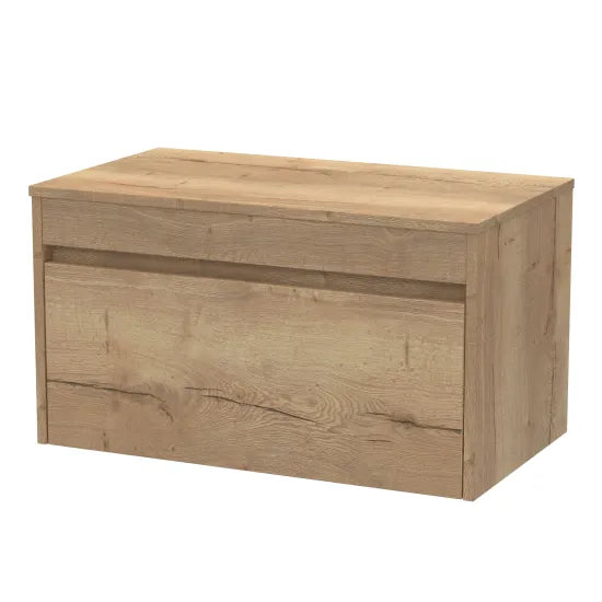 nuie lux Loftwood Autumn Oak 1 Drawer Wall Hung Vanity Unit With Co-ordinating Worktop