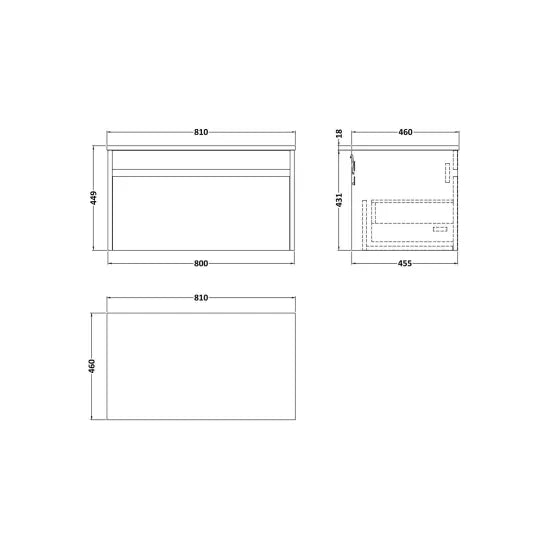 nuie lux Loftwood Autumn Oak 1 Drawer Wall Hung Vanity Unit With Co-ordinating Worktop