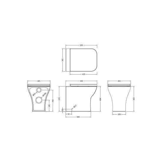 nuie lux Square Rimless Back to Wall Pan With Soft Close Seat
