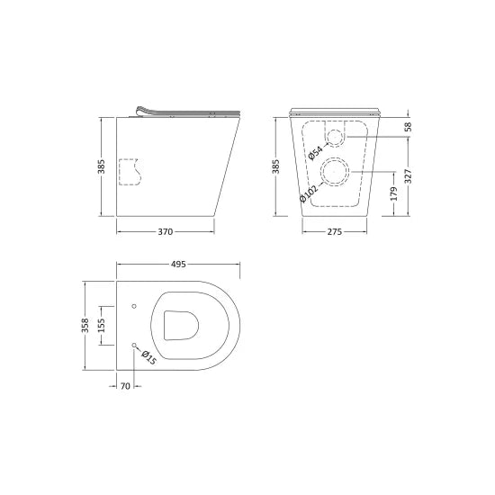 nuie lux Round Rimless Back to Wall Pan With Soft Close Seat