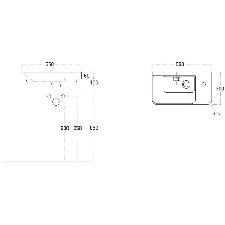 Kuba 550mm Floor Standing Slim Depth 1 Door Basin Unit & 1TH Basin