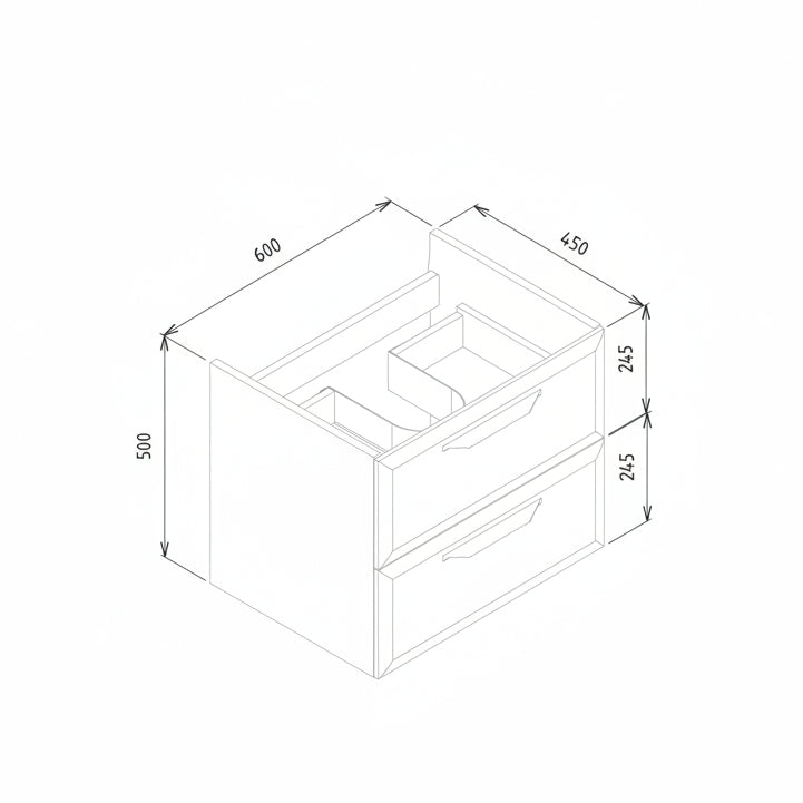 Mika 615mm Wall Hung 2 Drawer Basin Unit w/1TH Basin
