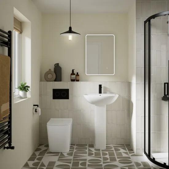 nuie Orlen Back to Wall Square Rimless Toilet Pan With Soft Close Seat