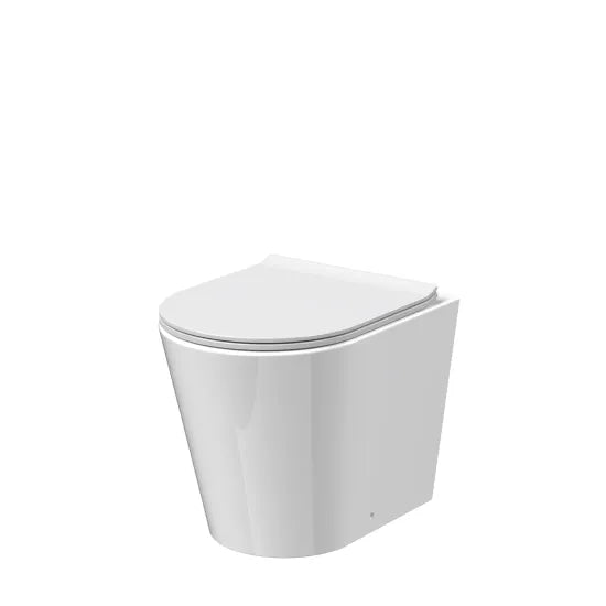 nuie Fenton Round Rimless Back to Wall Toilet Pan With Soft Close Seat