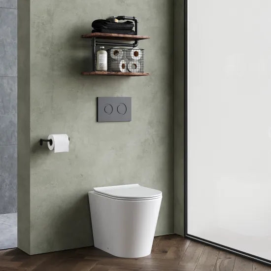 nuie Fenton Round Rimless Back to Wall Toilet Pan With Soft Close Seat