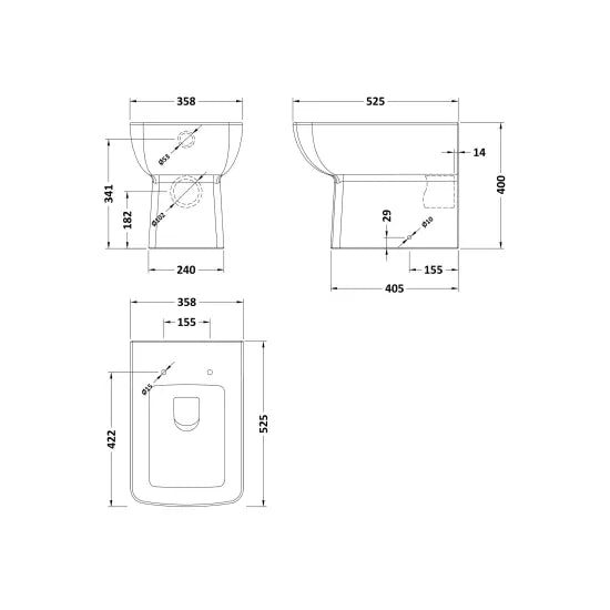 nuie Cleo Square Rimless Back to Wall Toilet Pan