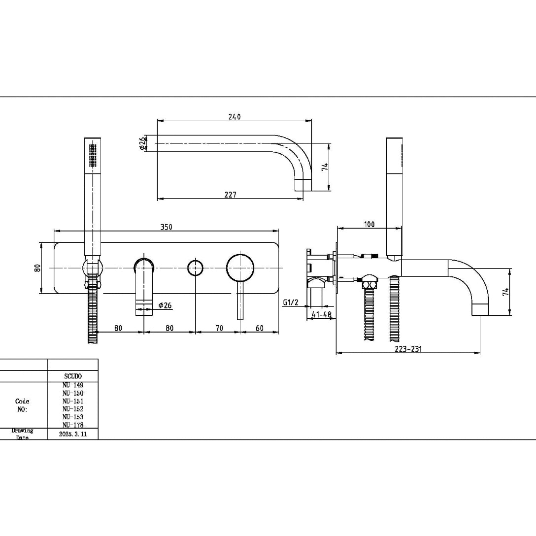 Core Wall Mounted Bath Shower Mixer & Handset