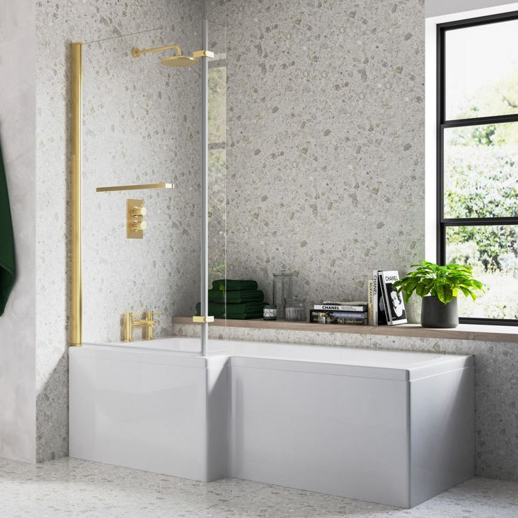 Navarre L Shape 1700x850x560mm 0TH Shower Bath Pack - Brushed Brass