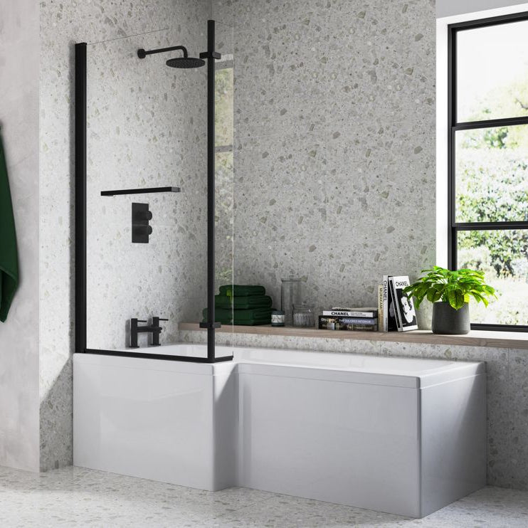 Navarre L Shape 1700x850x560mm 0TH Shower Bath Pack - Matt Black