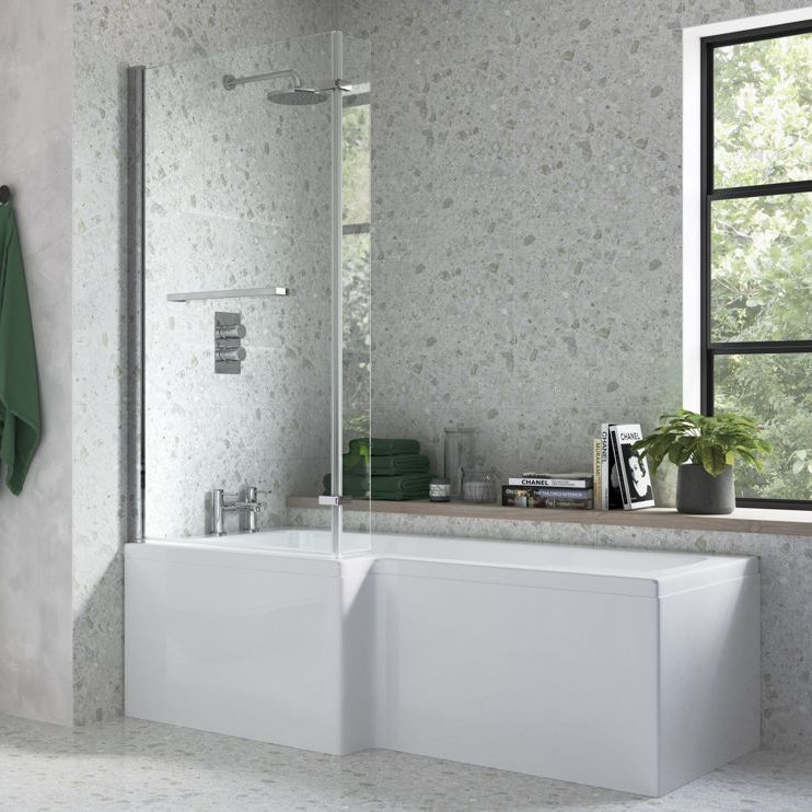 Navarre L Shape 1700x850x560mm 0TH Shower Bath Pack - Matt Black