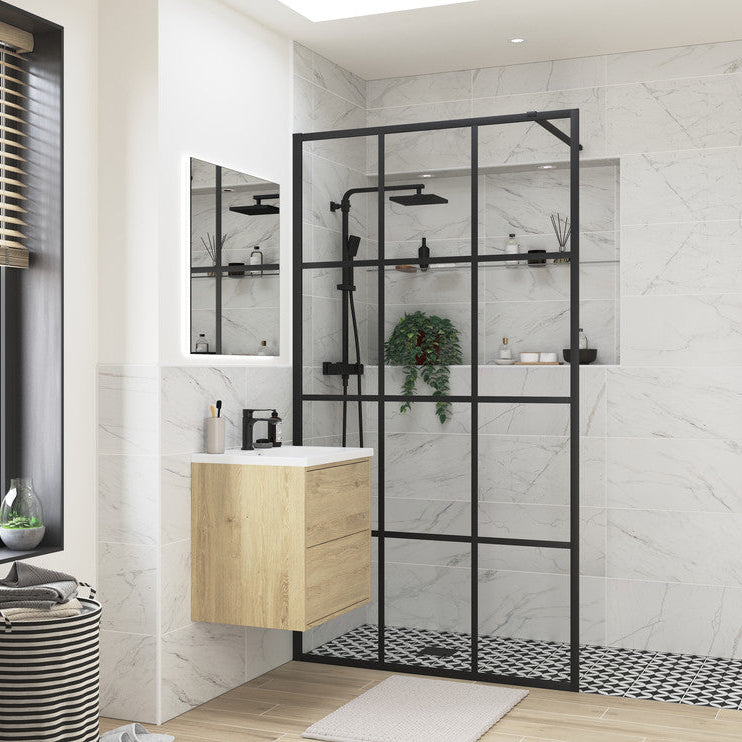 Iconix Framed Wetroom Panel – Matt Black