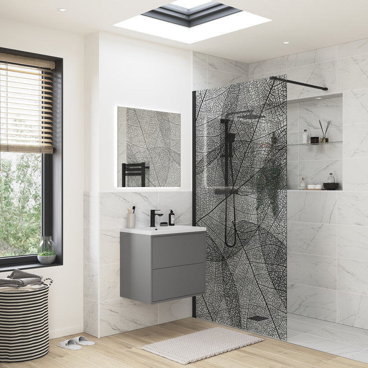 Iconix 1200mm Leaf Design Wetroom Panel - Matt Black