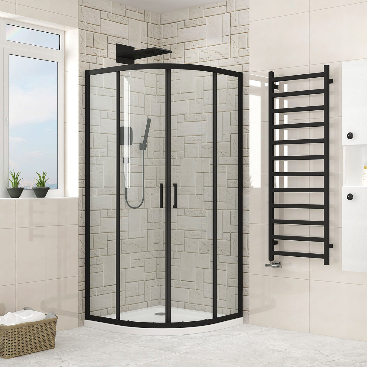 Ondas Quadrant Shower Enclosure matte black 900 × 900