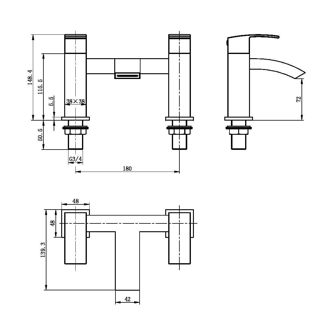 Descent Bath Shower Mixer with shower kit and wall bracket