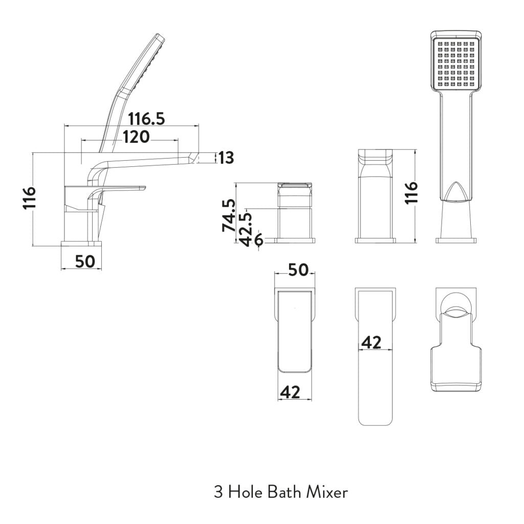 Muro 3 Hole Bath Mixer