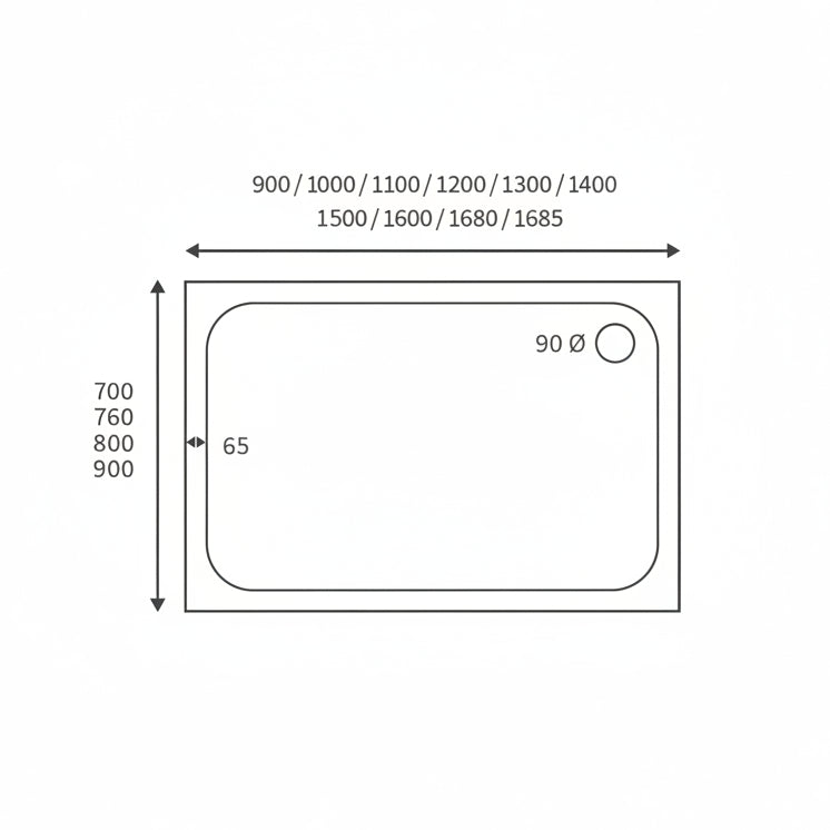 Low Profile Rectangular Shower Tray White 45mm waste inc