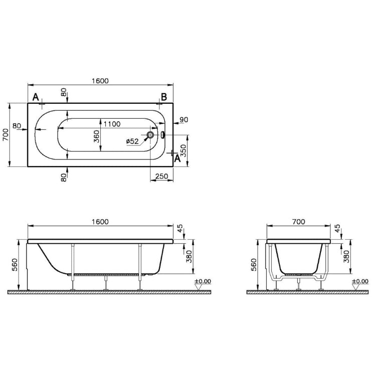 VitrA Optima 0TH Standard Bath