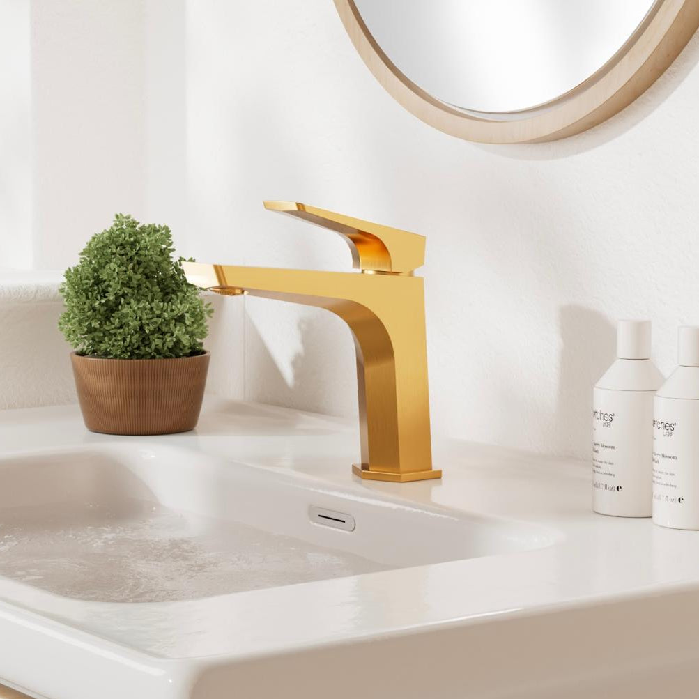 Tiva basin mixer tap brushed brass gold