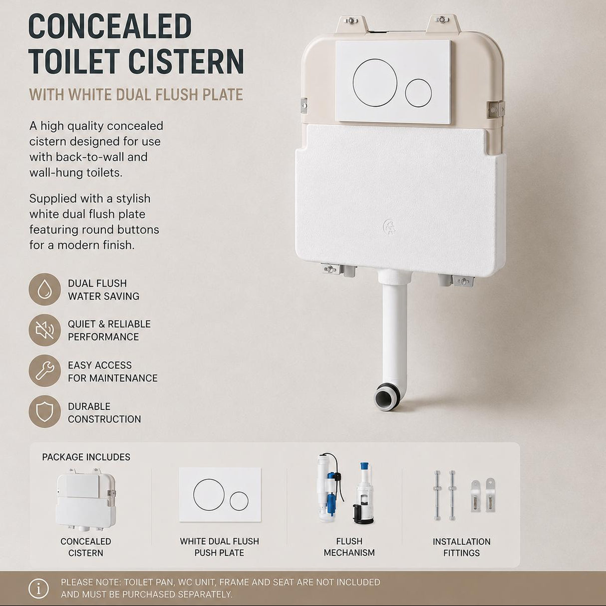 Concealed Toilet Cistern with White Flush Plate