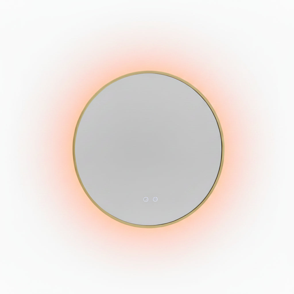 Luxury round brushed brass framed LED mirror 800 mm