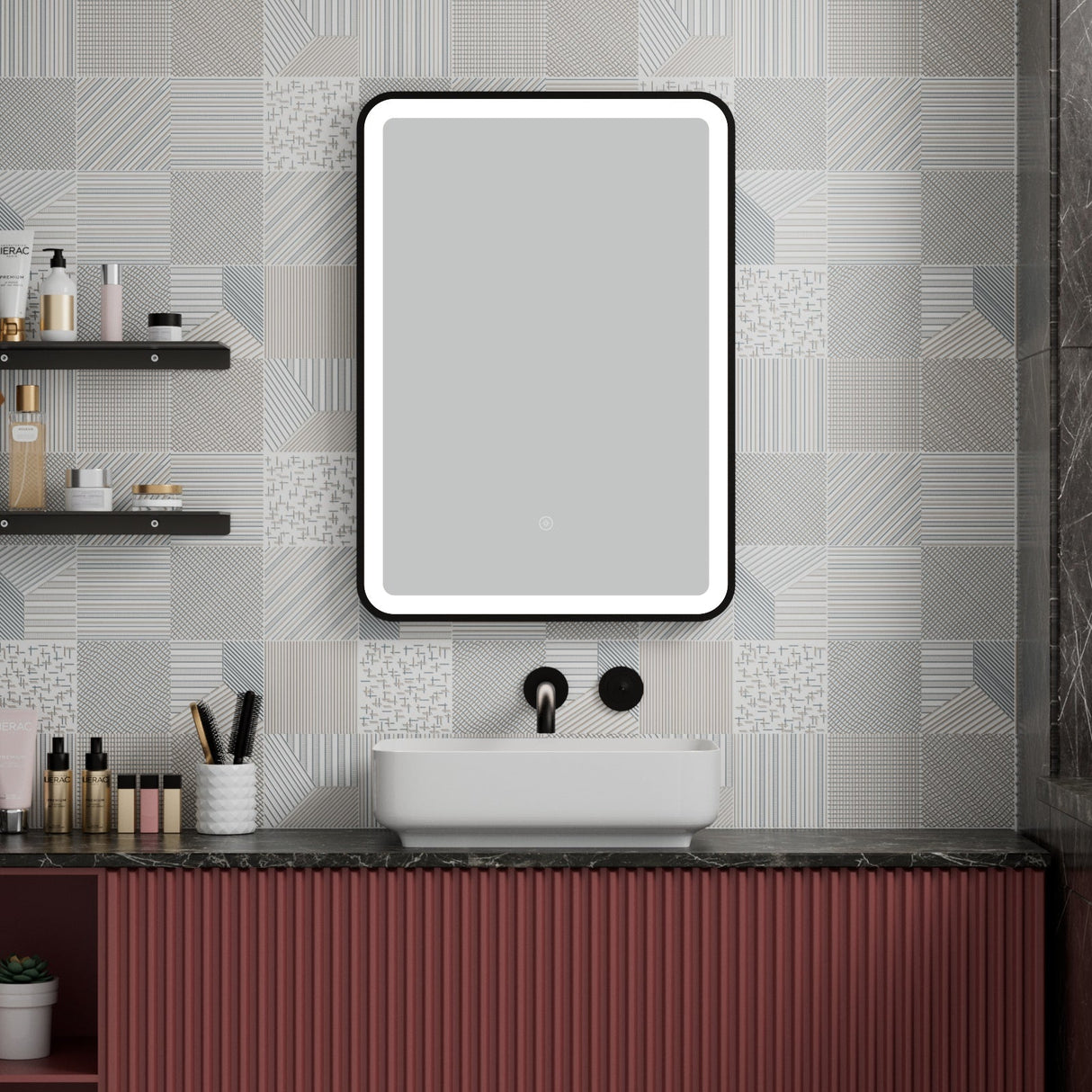 Yora vertical frame front lit mirror matt black frame 500mm x 750mm