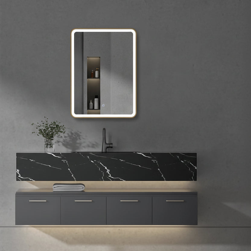 Yora vertical frame front lit mirror brushed gold frame 500mm x 750mm