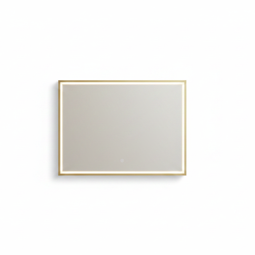 Yora horizontal frame front lit mirror brushed brass frame 800mm x 600mm