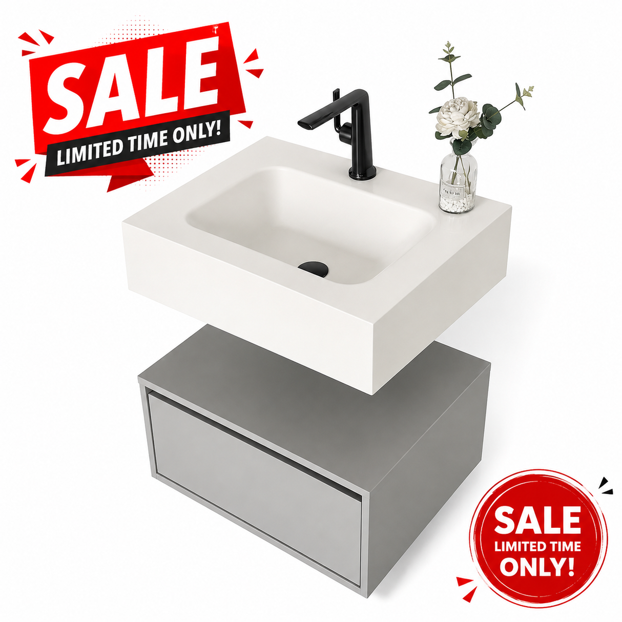 Cindy Dove grey floating wall hung vanity set inc basin 600mm ** STOCK CLEARANCE **