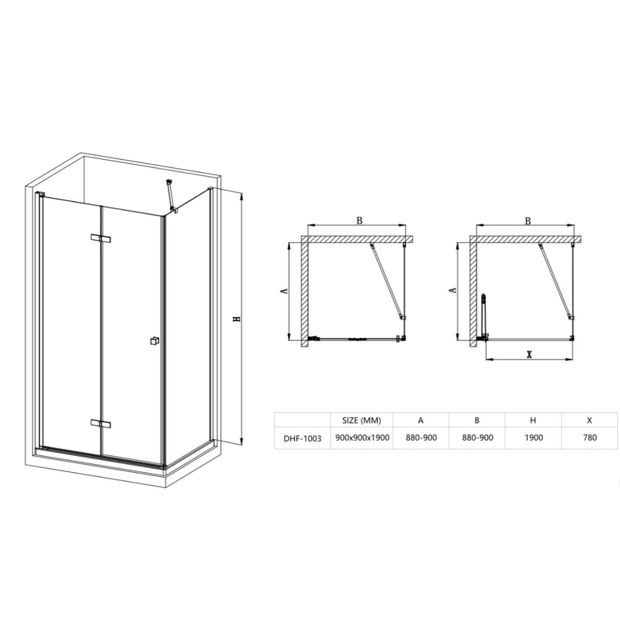 Cascada square Shower Enclosure polished chrome 900 × 900