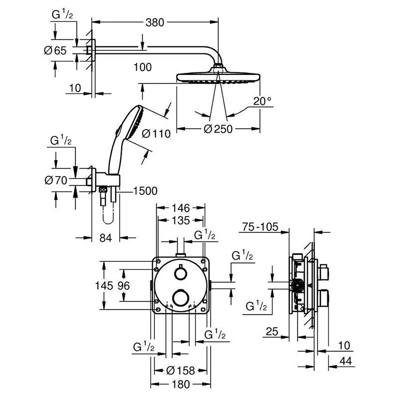 Grohe GrohTherm Concealed 2 Function Shower System 250 – Chrome 