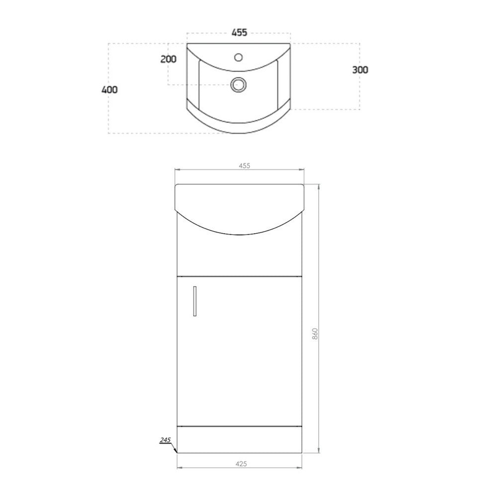 Scudo Lanza 450mm Floor Standing Vanity Unit with Basin – Gloss White