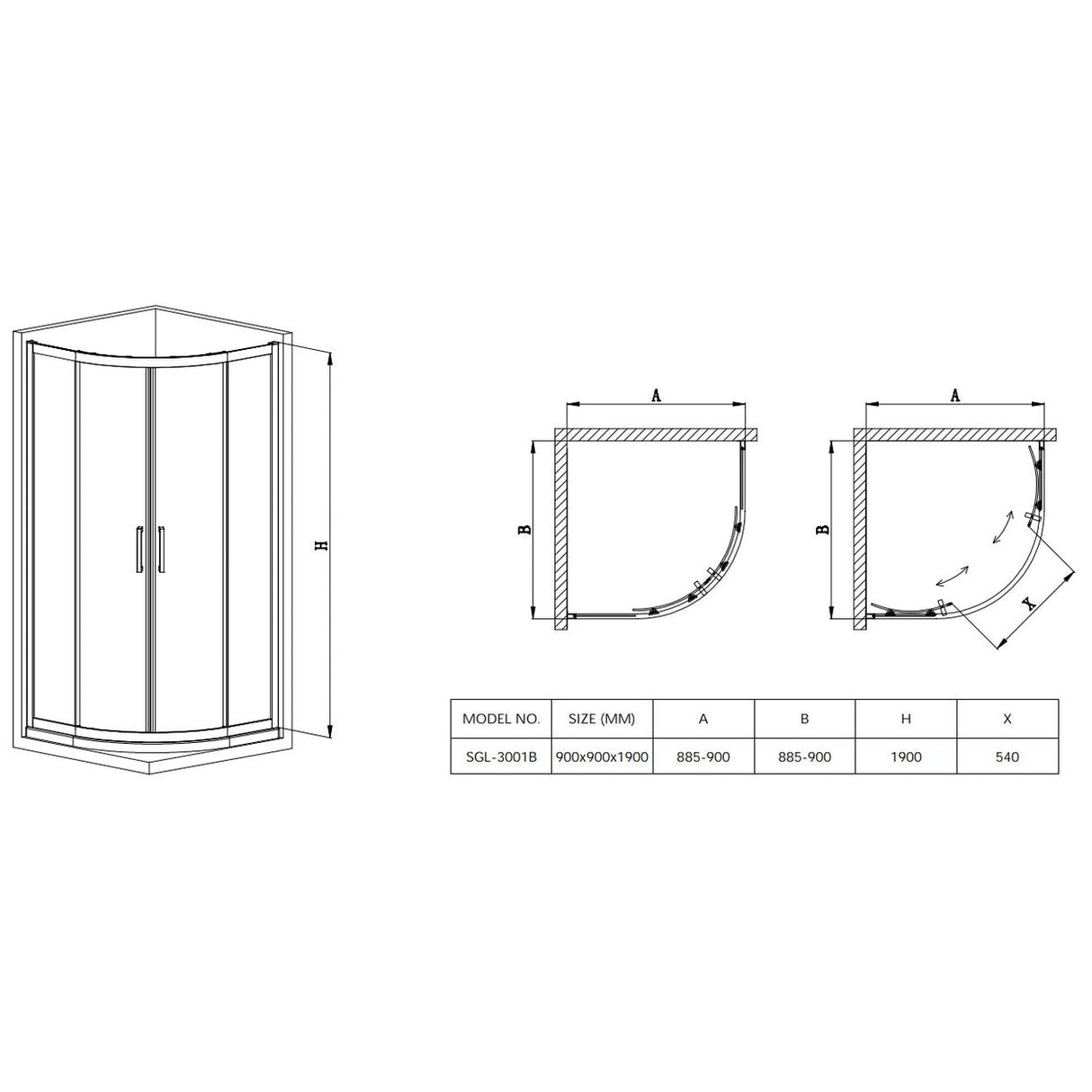 Ondas Quadrant Shower Enclosure matte black 900 × 900