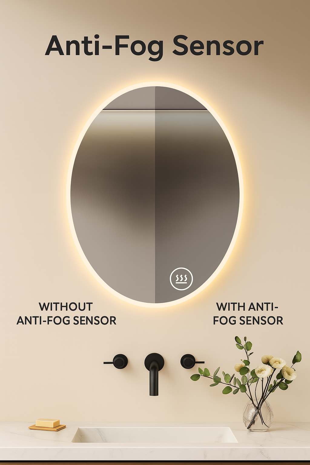 OVAL LED 800MM X 600MM / ANTI-FOG / MOTION SENSOR MIRROR
