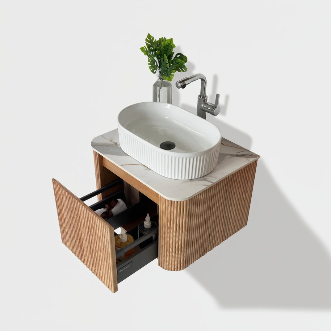 Aileen fluted wall hung vanity 600mm