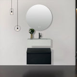 Caroline bold black floating wall hung vanity 600mm with white stone basin