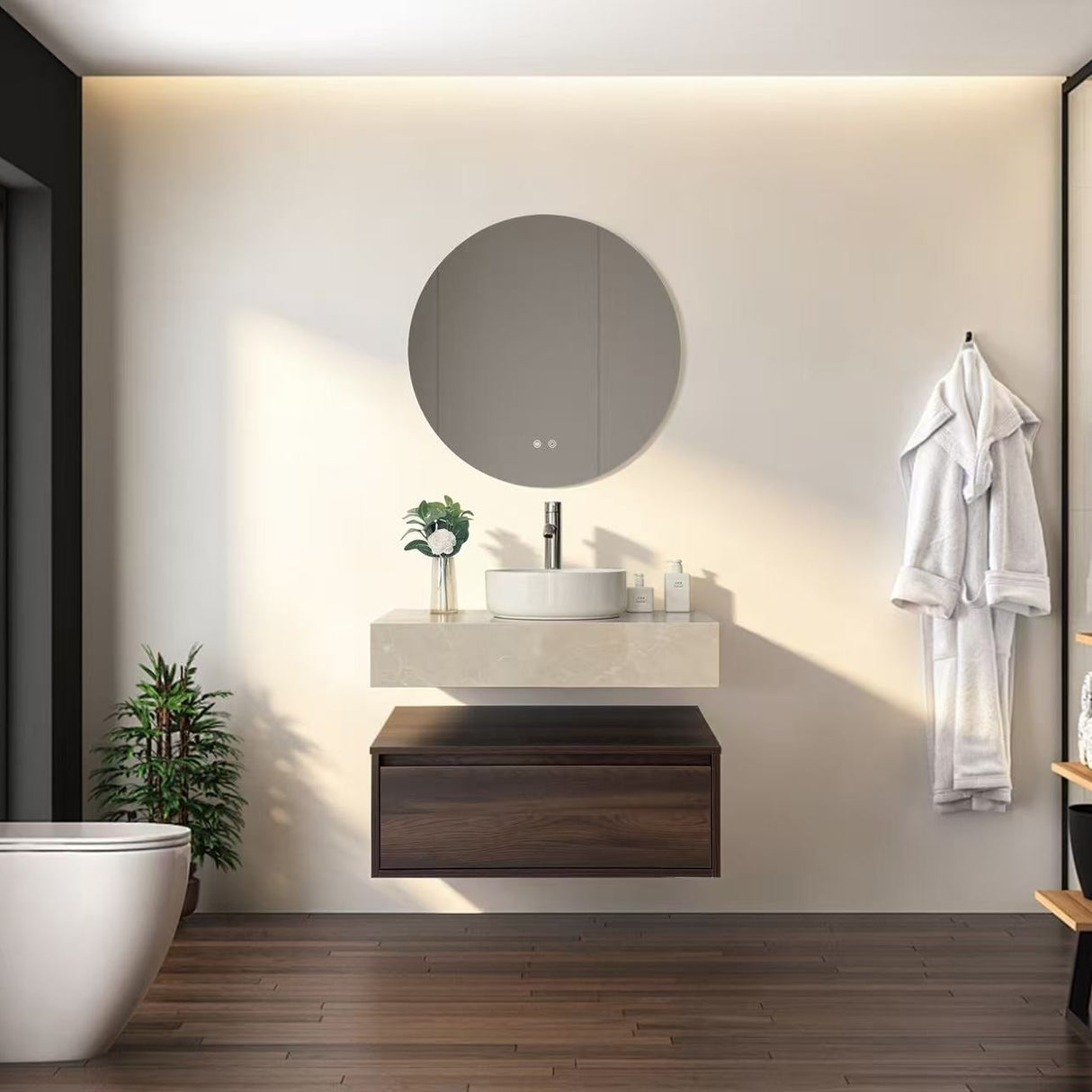 Cortina walnut brown floating wall hung vanity 800mm