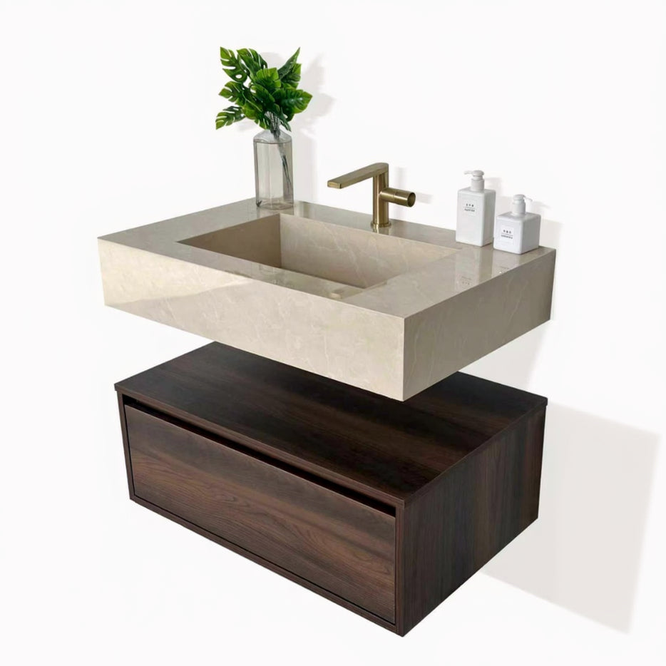 Cortina walnut brown floating wall hung vanity 800mm