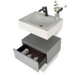 Cindy Dove grey floating wall hung vanity 600mm with white stone basin