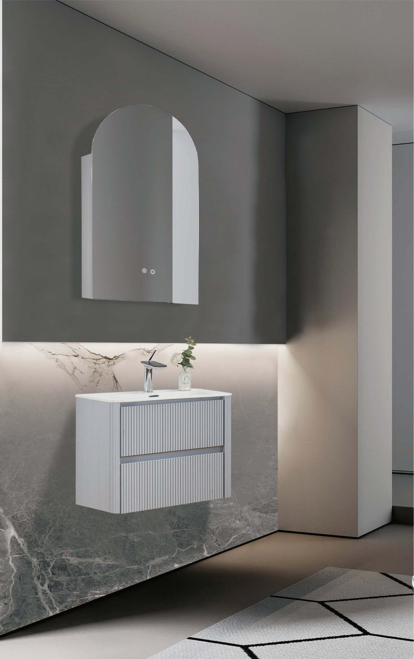 Vano wall hung fluted vanity set 600mm X 500mm