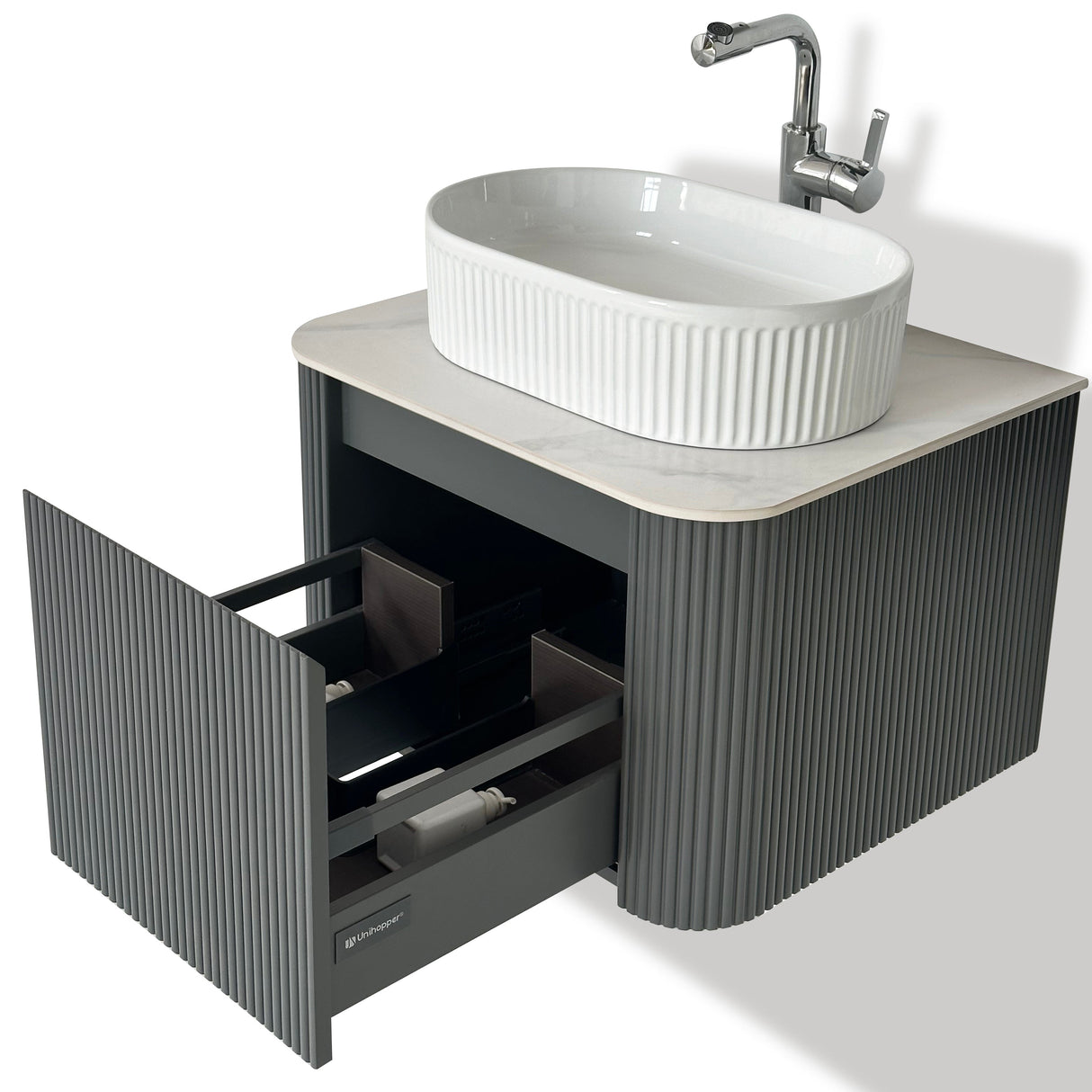 Aileen fluted wall hung vanity 600mm