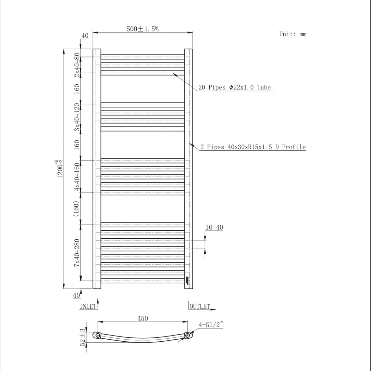 Aurelux Heated towel rail polished chrome