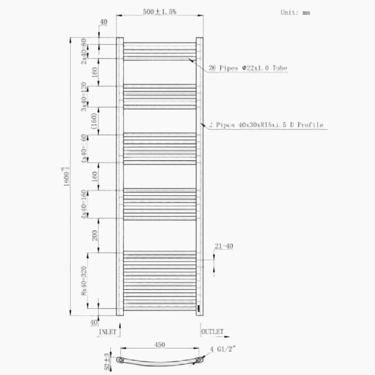 Aurelux Heated towel rail polished chrome