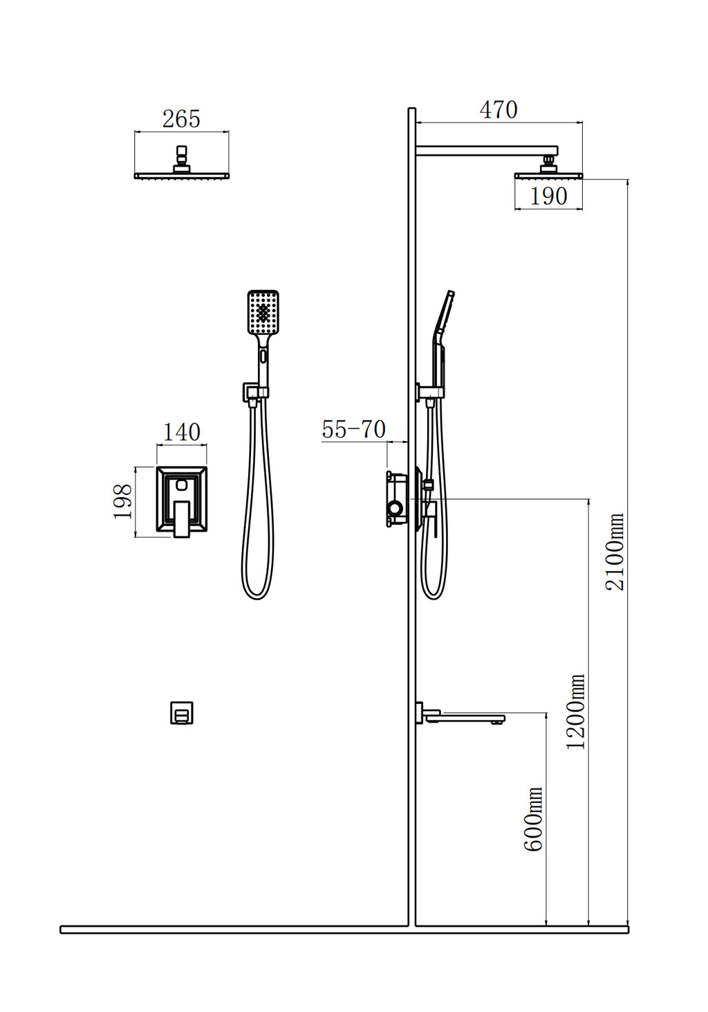 Storm concealed brass matte black shower mixer
