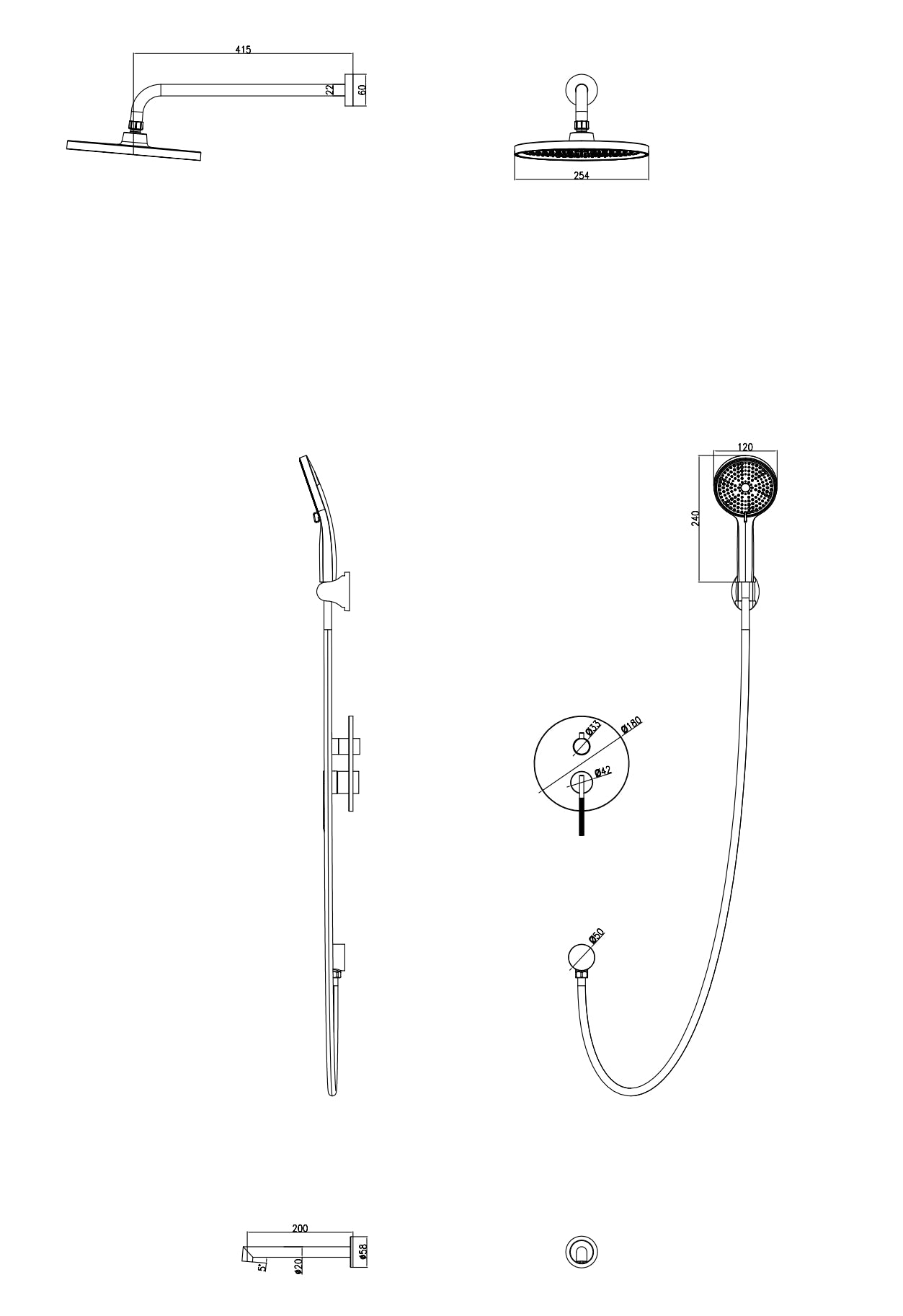 Trace concealed brass shower mixer - 2 variants