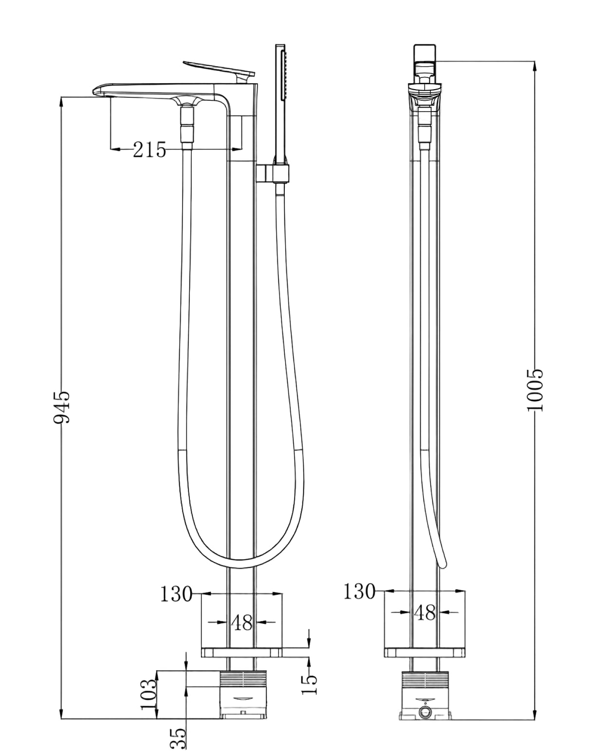 Onyx free standing bathtub mixer matte black