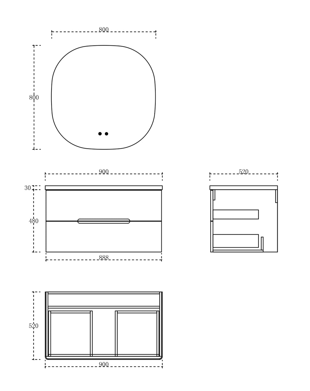 Daisy wall hung vanity set 900mm X 500mm