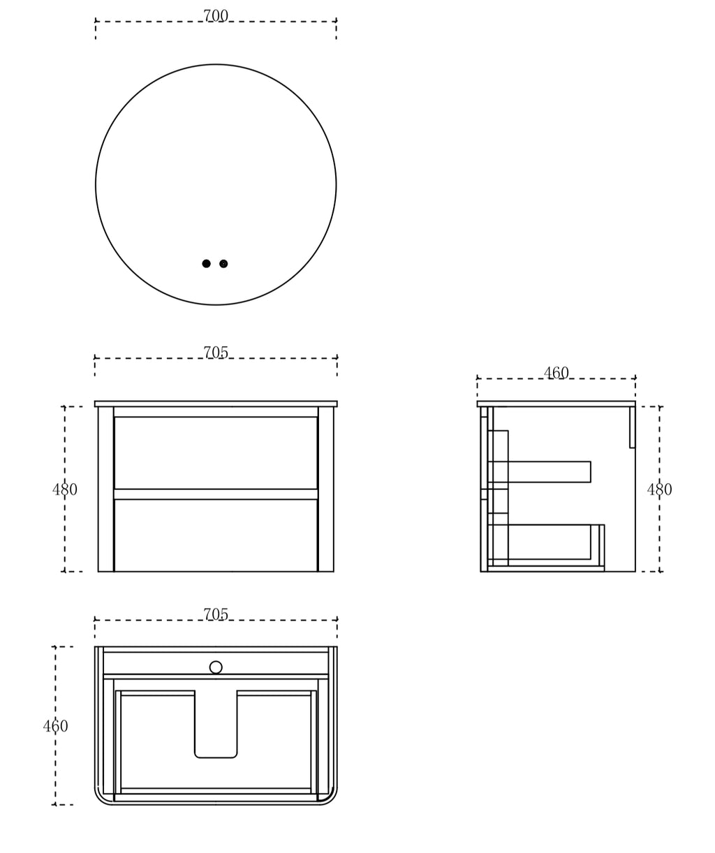 Leah Wall Hung Vanity Set 700mm x 500mm
