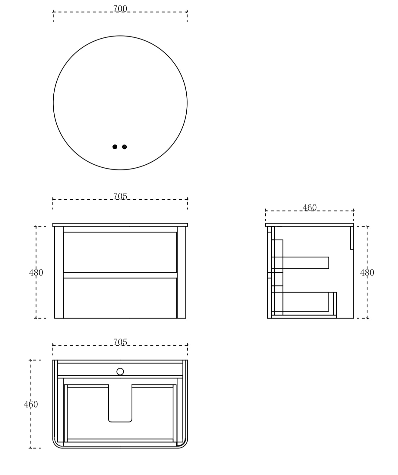 Leah Wall Hung Vanity Set 700mm x 500mm