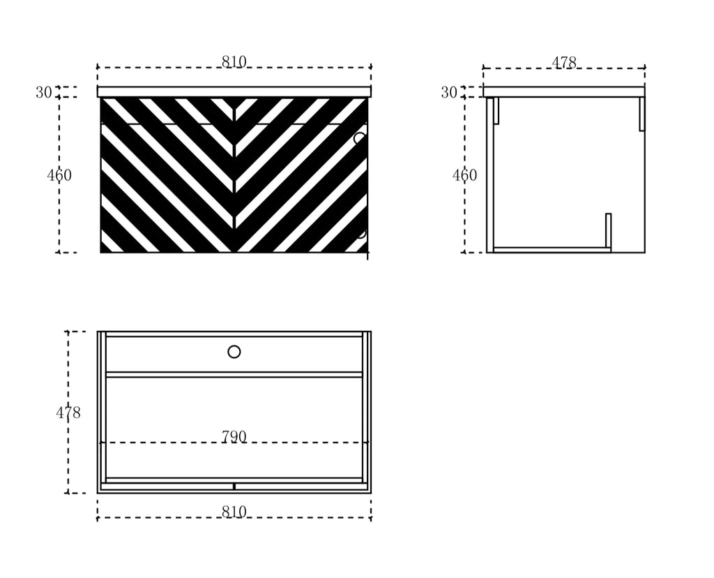 Perla wall hung vanity cabinet 800mm X 500mm